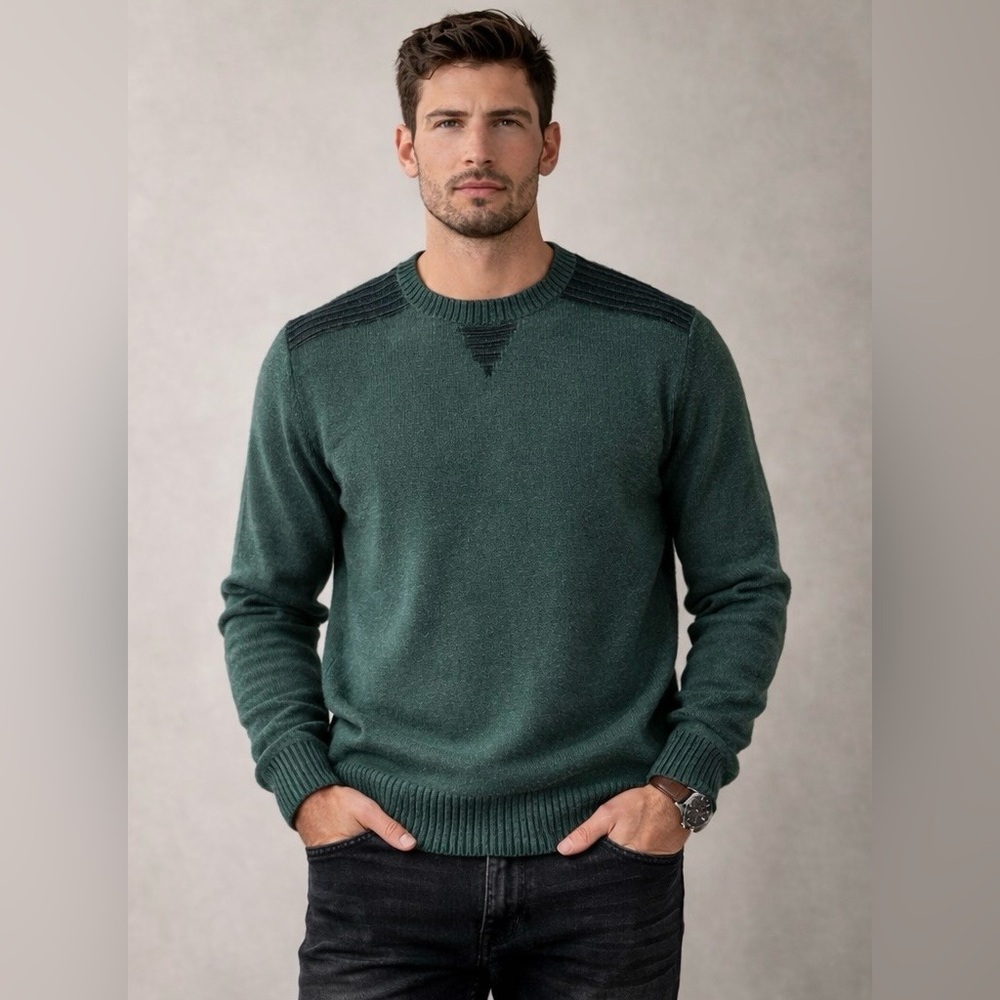 Smartwool Men’s Large Green Merino Wool Blend Crewneck Sweater Ribbed Trim